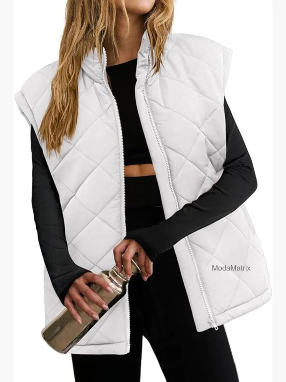 Oversized Puffer Vest Zip Up Stand Collar Lightweight Sleeveless Winter Coat